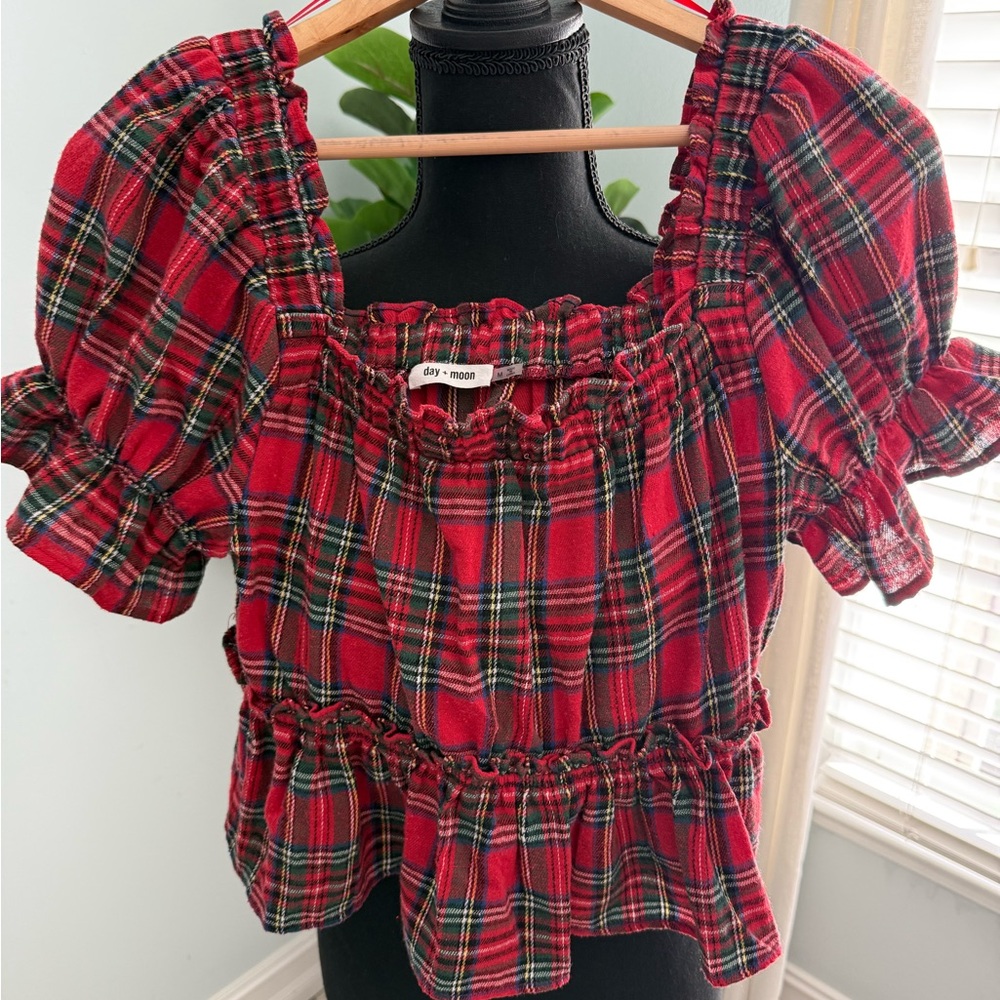 DYI Red and Green Plaid Women's Blouse